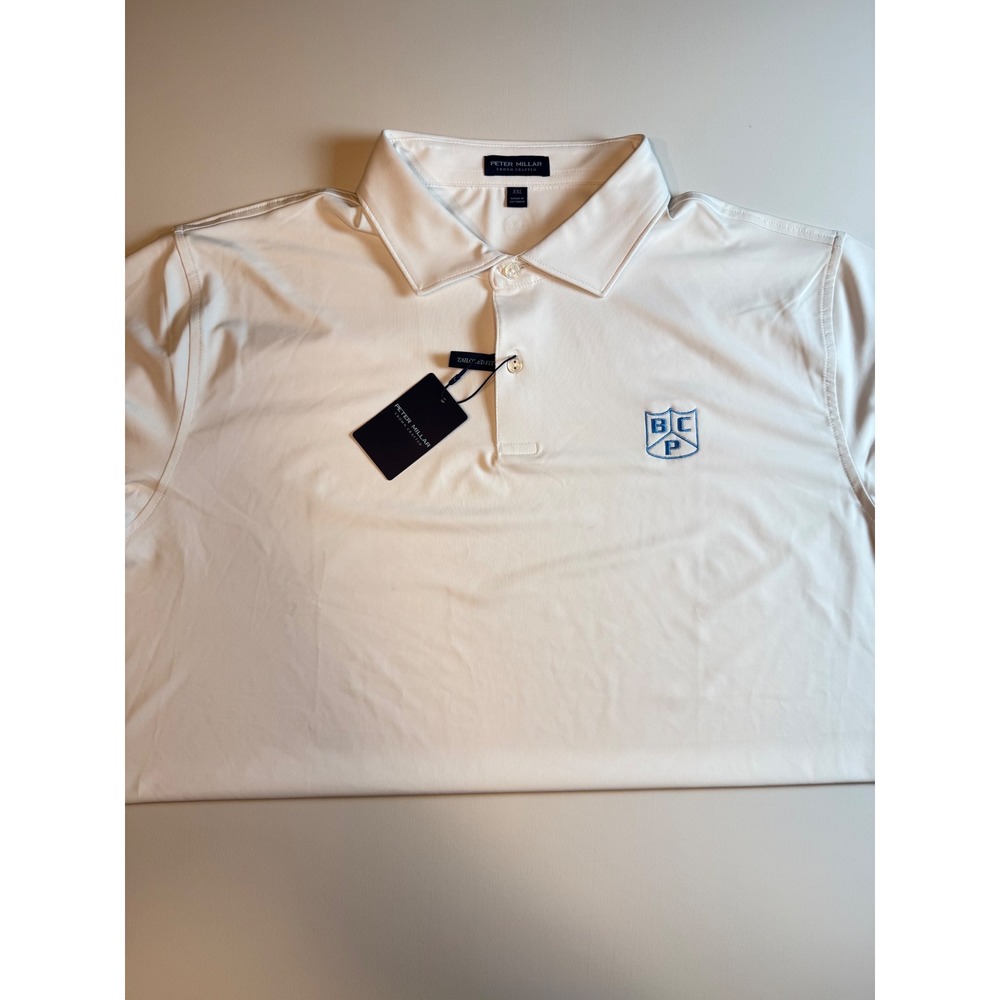 Peter‎ Millar Crown Crafted Mens Golf White Shirt BCP Logo sz XXL Tailored Fit